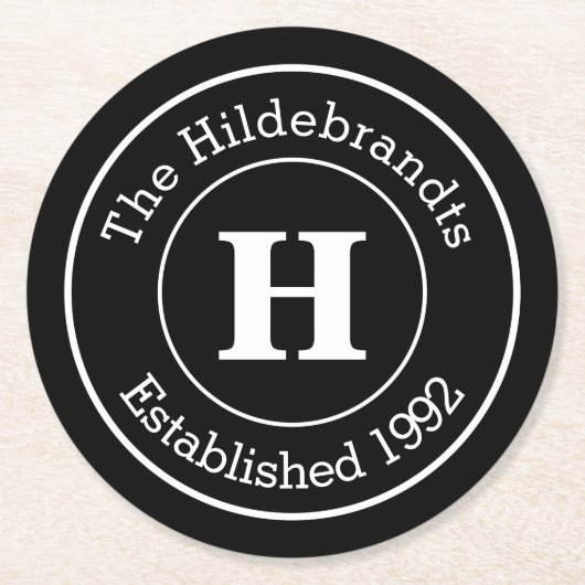 Monogram Familienname Mod BW Personalisiert Runder Pappuntersetzer (Vorderseite)