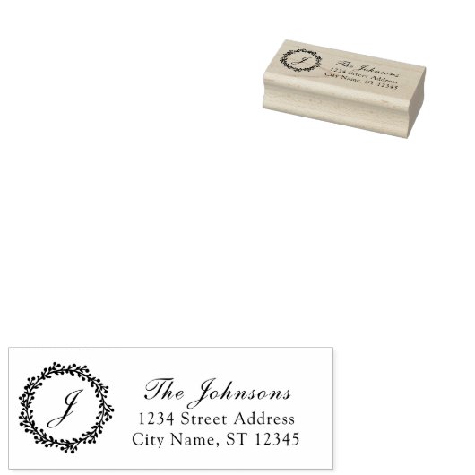Monogram Familienname UAWG Adress Royal Laurel Wre Gummistempel (Stempel)