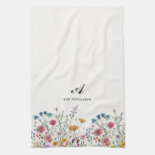 Monogram Familienname Wildblume Boho Chic Geschirrtuch (Vertikal)