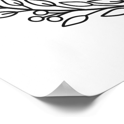 Monogram Familienname Wreath Schwarz-weiße Blätter Poster (Ecke)