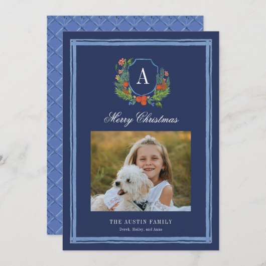 Monogram-Familienwappen Feiertagskarte (Vorne/Hinten)