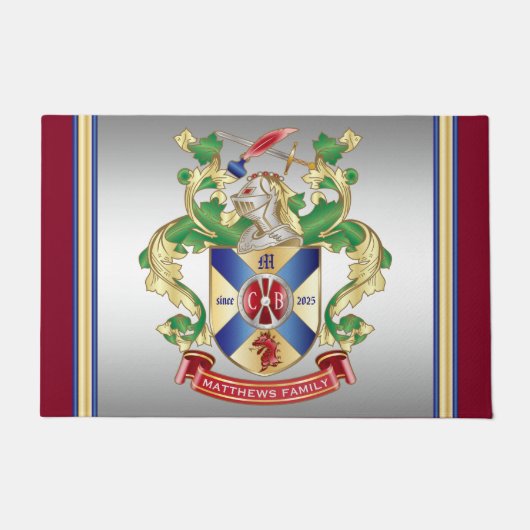 Monogram Familienwappen Ritter Schild Drachenschwe Fußmatte (Vorderseite)