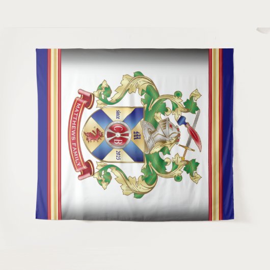 Monogram Familienwappen Ritter Schild Drachenschwe Wandteppich (Vorderseite (Horizontal))