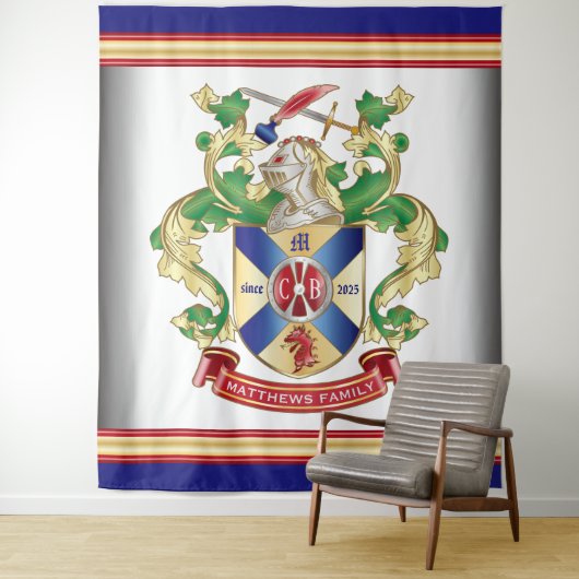 Monogram Familienwappen Ritter Schild Drachenschwe Wandteppich (Beispiel)