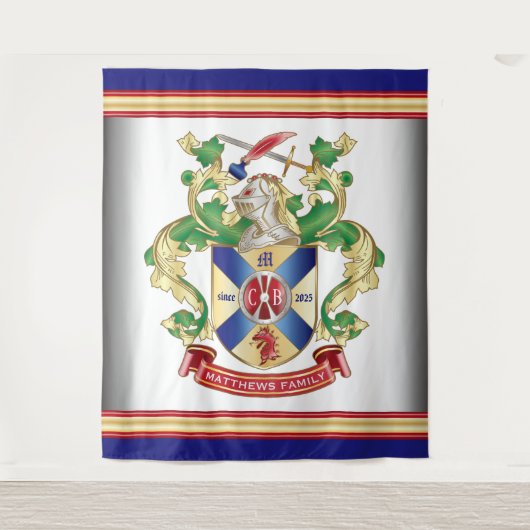 Monogram Familienwappen Ritter Schild Drachenschwe Wandteppich (Vorderseite)