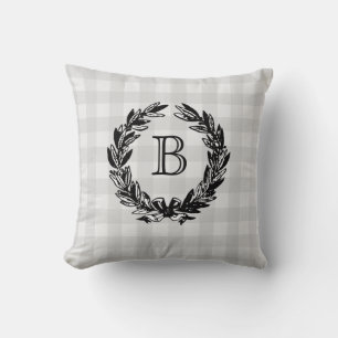 Monogram Familienwappen Wreath Gray Karo Kissen