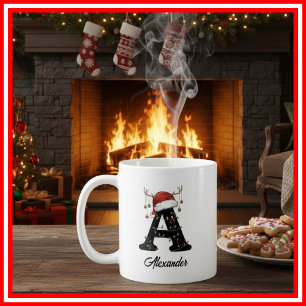 Monogram Family Christmas Antlers Weihnachtsmannmü Kaffeetasse