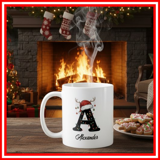 Monogram Family Christmas Antlers Weihnachtsmannmü Kaffeetasse