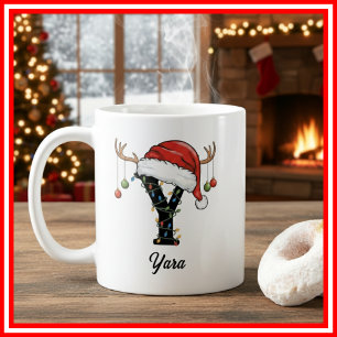 Monogram Family Christmas Antlers Weihnachtsmannmü Kaffeetasse