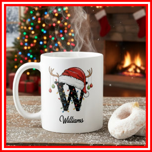 Monogram Family Christmas Antlers Weihnachtsmannmü Kaffeetasse