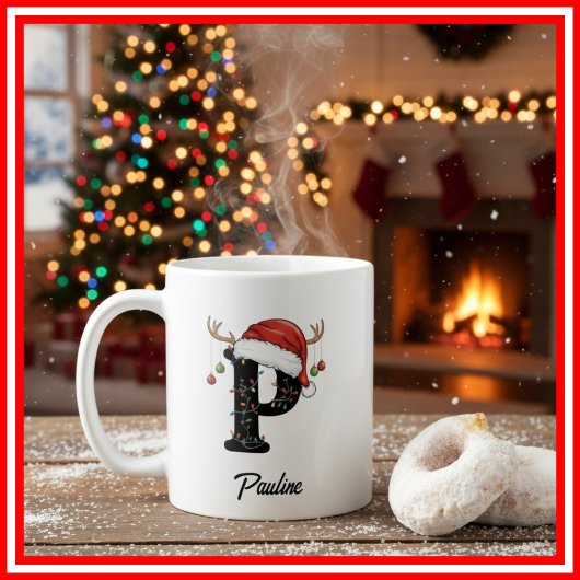 Monogram Family Christmas Antlers Weihnachtsmannmü Kaffeetasse