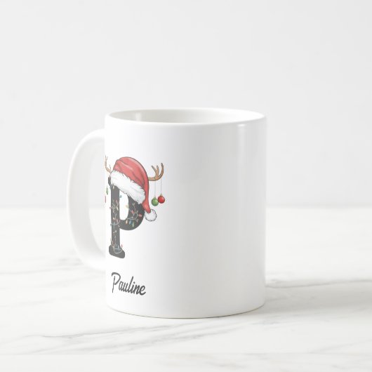 Monogram Family Christmas Antlers Weihnachtsmannmü Kaffeetasse (Vorderseite Links)