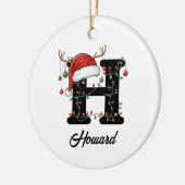 Monogram Family Christmas Antlers Weihnachtsmannmü Keramik Ornament (Links)