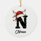 Monogram Family Christmas Antlers Weihnachtsmannmü Keramik Ornament (Vorne)