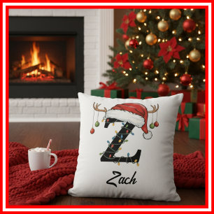Monogram Family Christmas Antlers Weihnachtsmannmü Kissen