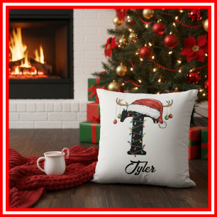 Monogram Family Christmas Antlers Weihnachtsmannmü Kissen