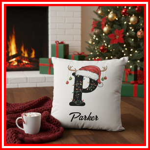 Monogram Family Christmas Antlers Weihnachtsmannmü Kissen