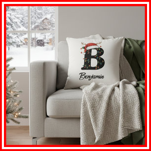 Monogram Family Christmas Antlers Weihnachtsmannmü Kissen
