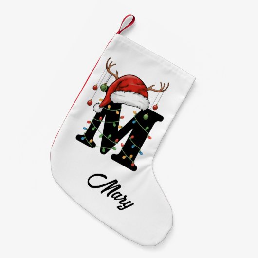 Monogram Family Christmas Antlers Weihnachtsmannmü Kleiner Weihnachtsstrumpf (Vorderansicht (hängend))