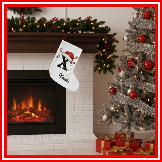 Monogram Family Christmas Antlers Weihnachtsmannmü Kleiner Weihnachtsstrumpf