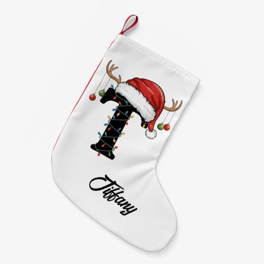 Monogram Family Christmas Antlers Weihnachtsmannmü Kleiner Weihnachtsstrumpf (Vorderansicht (hängend))