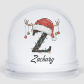 Monogram Family Christmas Antlers Weihnachtsmannmü Schneekugeln (Vorderseite)