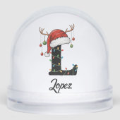 Monogram Family Christmas Antlers Weihnachtsmannmü Schneekugeln (Vorderseite)