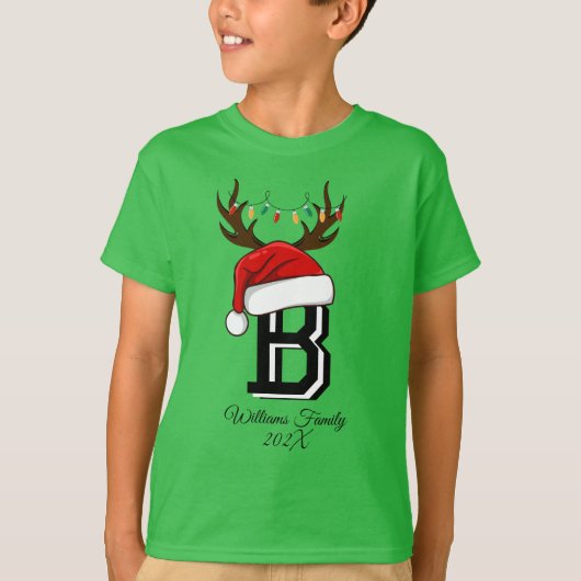 Monogram Family Christmas Matching Outfits Green T-Shirt (Vorderseite)