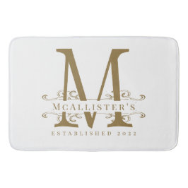 Monogram Family Elegant White and Gold Class Badematte
