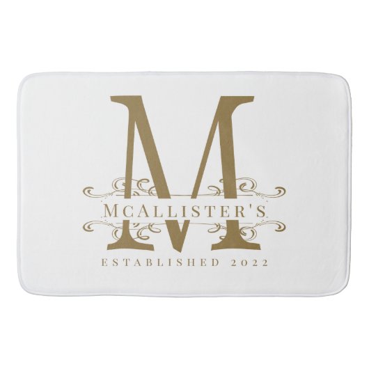 Monogram Family Elegant White and Gold Class Badematte (Vorderseite)