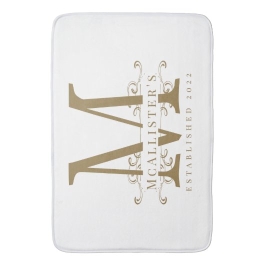 Monogram Family Elegant White and Gold Class Badematte (Vorderseite Vertikal)