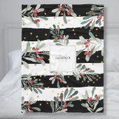 Monogram Family Modern Black Chic Winter Botanical Fleecedecke