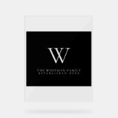 Monogram Family Modernes, elegantes Schwarzes Grau Acrylschild (Vorderseite)
