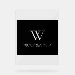 Monogram Family Modernes, elegantes Schwarzes Grau Acrylschild