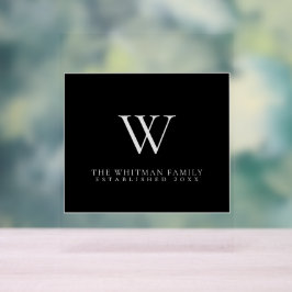 Monogram Family Modernes, elegantes Schwarzes Grau Acrylschild