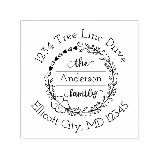 Monogram Family Name Floral Heftkranz Permastempel (Design)