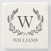 Monogram Family Name Laurel Wreath Wappen Steinuntersetzer (Vorderseite)