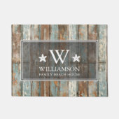 Monogram Family Name Rustic Boho Wood Beach House Fußmatte (Vorderseite)