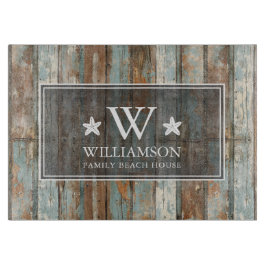 Monogram Family Name Rustic Boho Wood Beach House Schneidebrett