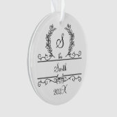 Monogram Family Name Script Schriftart Blätter Hol Ornament (Vorderseite)