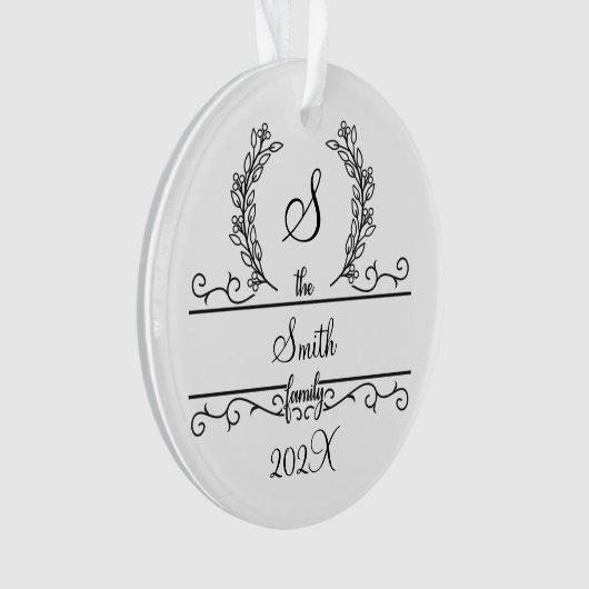 Monogram Family Name Script Schriftart Blätter Hol Ornament (Vorderseite)