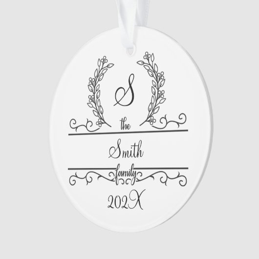 Monogram Family Name Script Schriftart Blätter Hol Ornament (Vorderseite)