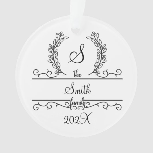 Monogram Family Name Script Schriftart Blätter Hol Ornament (Vorderseite)