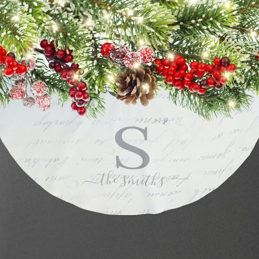 Monogram Family White Blue Muster Weihnachten Polyester Weihnachtsbaumdecke