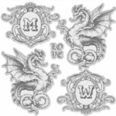 Monogram Fantasy Medieval Dragon Verziert Frames Aufkleber (Vorderseite)
