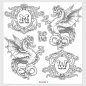 Monogram Fantasy Medieval Dragon Verziert Frames Aufkleber (Blatt)