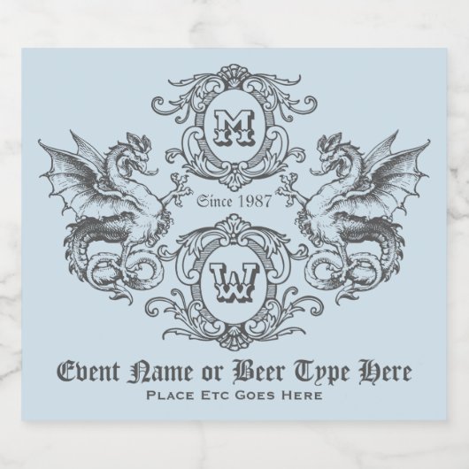 Monogram Fantasy Mittelalterlicher Drachenrahmen V Bierflaschenetikett (Einzelnes Label)