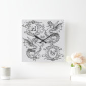 Monogram Fantasy Mittelalterlicher Drachenrahmen V Quadratische Wanduhr (Zuhause)