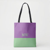 Monogram Farbblock Tote Beutel Lila und Minze grün Tasche (Vorderseite)