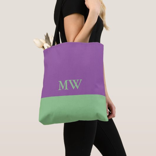 Monogram Farbblock Tote Beutel Lila und Minze grün Tasche (Von Nahem)